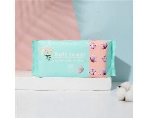 A pack of 50 thick facial towels, all written in English.