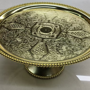 Dot-edged electroplated gold and silver cake plate, 36*17 cm