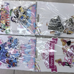 4 mixed-style cake display stands with figures