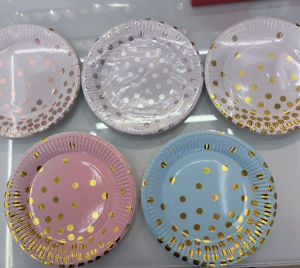 7-inch gold-embossed dot paper plate