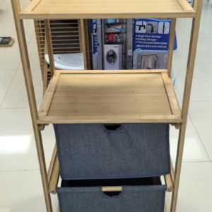 Two bamboo and wood storage cabinets