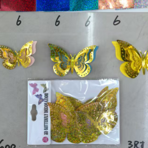 Double-layer pearlescent base with laser-finished butterfly pattern (gold/silver)