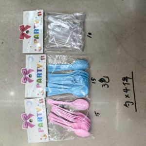 Blue and pink small spoons, 12 pieces